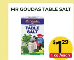 Food World Supermarket MR GOUDAS TABLE SALT offer