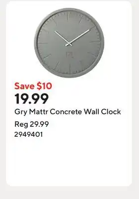 Staples Gry Mattr Concrete Wall Clock offer