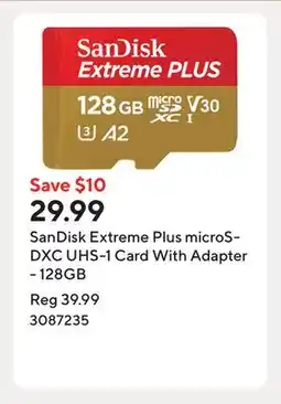 Staples SanDisk Extreme Plus microSDXC UHS-1 Card With Adapter - 128GB offer
