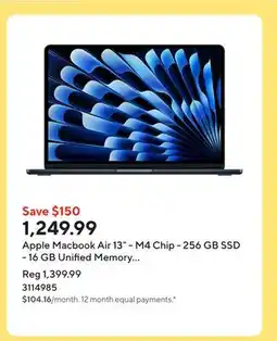 Staples Apple Macbook Air 13 - M4 Chip - 256 GB SSD - 16 GB Unified Memory - Midnight - English offer