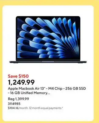 Staples Apple Macbook Air 13 - M4 Chip - 256 GB SSD - 16 GB Unified Memory - Midnight - English offer
