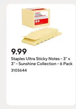 Staples Staples Ultra Sticky Notes - 3 x 3 - Sunshine Collection - 6 Pack offer