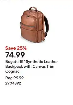 Staples Bugatti 15 Synthetic Leather Backpack with Canvas Trim, Cognac offer