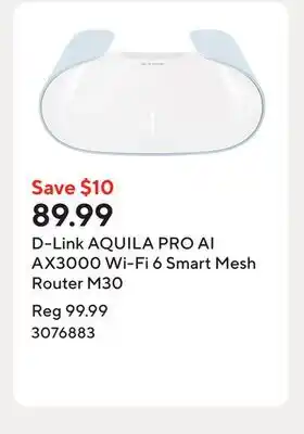 Staples D-Link AQUILA PRO AI AX3000 Wi-Fi 6 Smart Mesh Router M30 offer