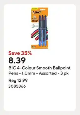 Staples BIC 4-Colour Smooth Ballpoint Pens - 1.0mm - Assorted - 3 pk offer