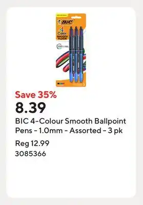 Staples BIC 4-Colour Smooth Ballpoint Pens - 1.0mm - Assorted - 3 pk offer