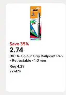 Staples BIC 4-Colour Grip Ballpoint Pen - Retractable - 1.0 mm offer