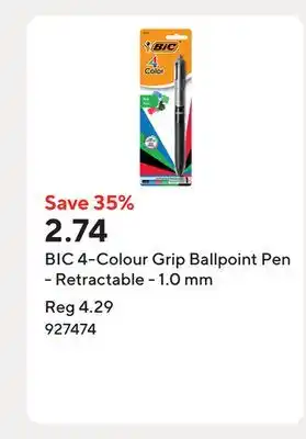 Staples BIC 4-Colour Grip Ballpoint Pen - Retractable - 1.0 mm offer