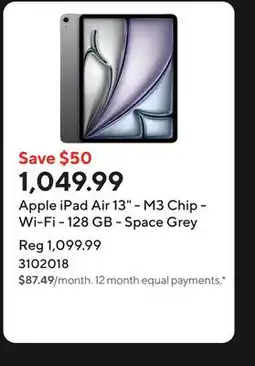 Staples Apple iPad Air 13 - M3 Chip - Wi-Fi - 128 GB - Space Grey offer