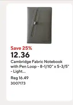 Staples Cambridge Fabric Notebook with Pen Loop - 8-1/10 x 5-3/5 - Light Grey offer