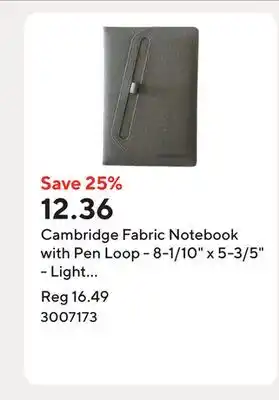 Staples Cambridge Fabric Notebook with Pen Loop - 8-1/10 x 5-3/5 - Light Grey offer