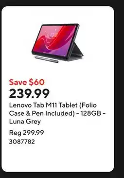 Staples Lenovo Tab M11 Tablet (Folio Case & Pen Included) - 128GB - Luna Grey offer