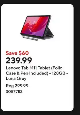Staples Lenovo Tab M11 Tablet (Folio Case & Pen Included) - 128GB - Luna Grey offer