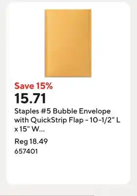Staples Staples #5 Bubble Envelope with QuickStrip Flap - 10-1/2 L x 15 W - Kraft Brown - 12 Pack offer