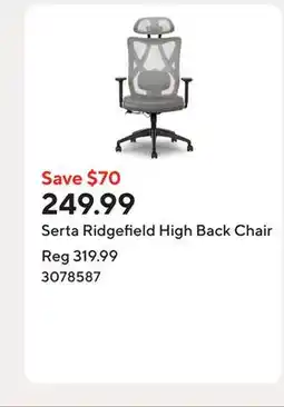Staples Serta Ridgefield High Back Chair offer