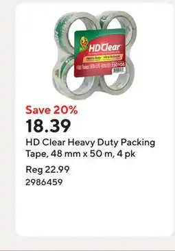 Staples HD Clear Heavy Duty Packing Tape, 48 mm x 50 m, 4 pk offer