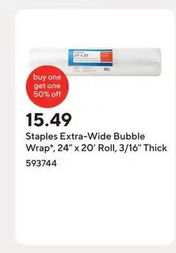 Staples Staples Extra-Wide Bubble Wrap*, 24 x 20' Roll, 3/16 Thick offer