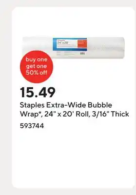 Staples Staples Extra-Wide Bubble Wrap*, 24 x 20' Roll, 3/16 Thick offer