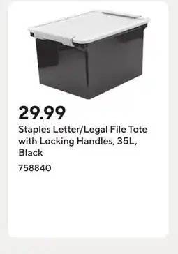 Staples Staples Letter/Legal File Tote with Locking Handles, 35L, Black offer