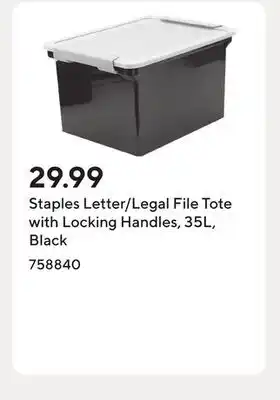 Staples Staples Letter/Legal File Tote with Locking Handles, 35L, Black offer