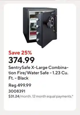Staples SentrySafe X-Large Combination Fire/Water Safe - 1.23 Cu. Ft. - Black offer