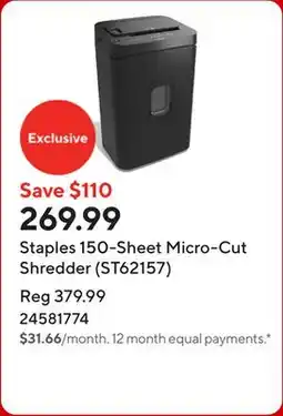 Staples Staples 150-Sheet Micro-Cut Shredder (ST62157) offer