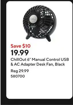 Staples ChillOut 6 Manual Control USB & AC Adapter Desk Fan, Black offer