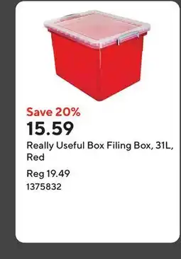 Staples Really Useful Box Filing Box, 31L, Red offer