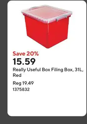 Staples Really Useful Box Filing Box, 31L, Red offer