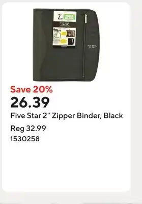 Staples Five Star 2 Zipper Binder, Black offer