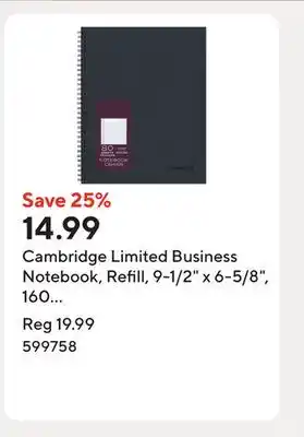 Staples Cambridge Limited Business Notebook, Refill, 9-1/2 x 6-5/8, 160 Pages offer