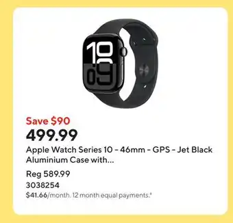 Staples Apple Watch Series 10 - 46mm - GPS - Jet Black Aluminium Case with Black Sport Band offer