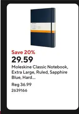 Staples Moleskine Classic Notebook, Extra Large, Ruled, Sapphire Blue, Hard Cover offer