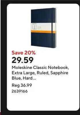 Staples Moleskine Classic Notebook, Extra Large, Ruled, Sapphire Blue, Hard Cover offer