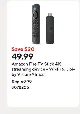 Staples Amazon Fire TV Stick 4K streaming device - Wi-Fi 6, Dolby Vision/Atmos offer