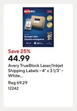 Staples Avery TrueBlock Laser/Inkjet Shipping Labels - 4 x 3 1/3 - White - 600 Pack (5164) offer