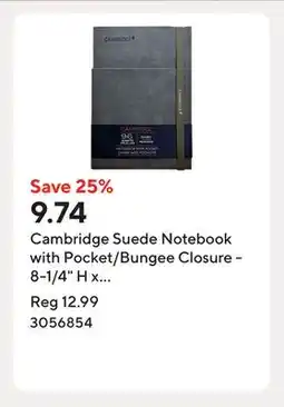 Staples Cambridge Suede Notebook with Pocket/Bungee Closure - 8-1/4 H x 5-4/5 W - Grey offer
