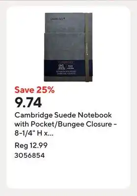 Staples Cambridge Suede Notebook with Pocket/Bungee Closure - 8-1/4 H x 5-4/5 W - Grey offer