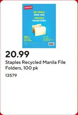 Staples Staples Recycled Manila File Folders, 100 pk offer