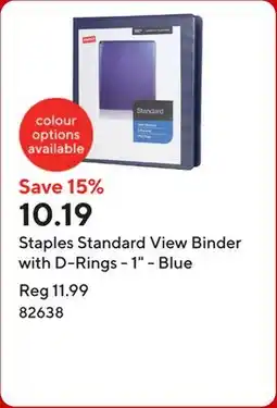 Staples Staples Standard View Binder with D-Rings - 1 - Blue offer