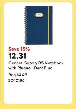 Staples General Supply B5 Notebook with Plaque - Dark Blue offer