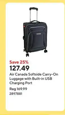 Staples Air Canada Softside Carry-On Luggage with Built-in USB Charging Port offer