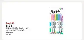 Staples S-Note Chisel Tip Creative Markers, Assorted Colours, 6pk offer