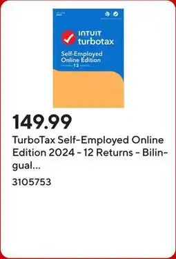 Staples TurboTax Self-Employed Online Edition 2024 - 12 Returns - Bilingual - Online Version offer