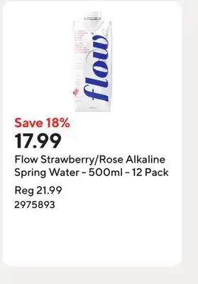 Staples Flow Strawberry/Rose Alkaline Spring Water - 500ml - 12 Pack offer