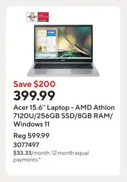 Staples Acer 15.6'' Laptop - AMD Athlon 7120U/256GB SSD/8GB RAM/Windows 11 offer