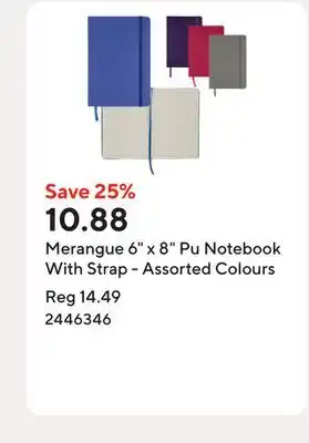 Staples Merangue 6 x 8 Pu Notebook With Strap - Assorted Colours offer