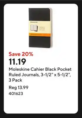 Staples Moleskine Cahier Black Pocket Ruled Journals, 3-1/2 x 5-1/2, 3 Pack offer