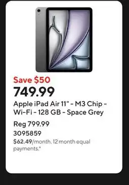 Staples Apple iPad Air 11 - M3 Chip - Wi-Fi - 128 GB - Space Grey offer