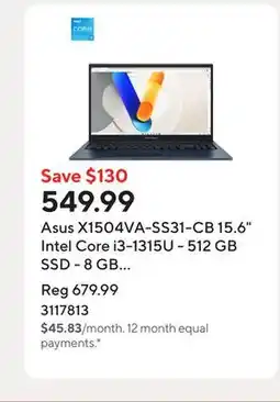 Staples Asus X1504VA-SS31-CB 15.6 Intel Core i3-1315U - 512 GB SSD - 8 GB RAM - Windows 11 Home - Quiet Blue offer